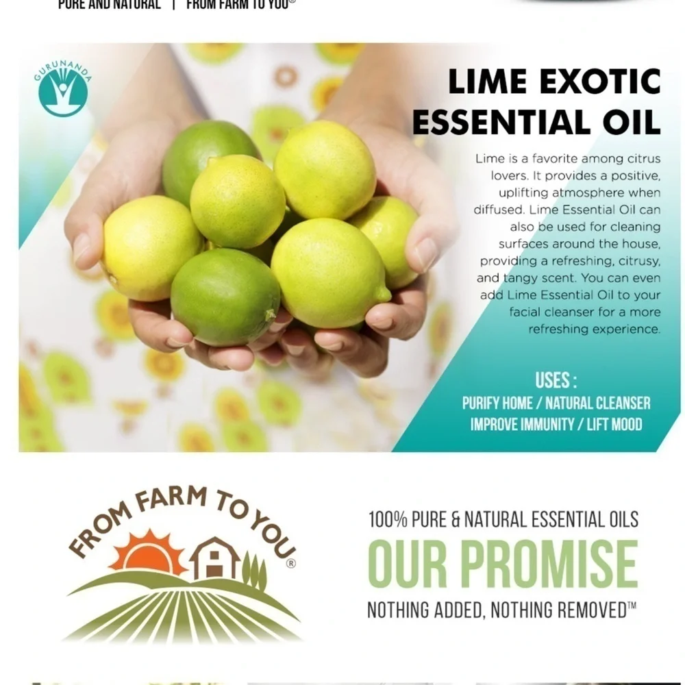 2 Count GuruNanda Lime Exotic Essential Oil  .33 Oz  100% Pure Therapeutic Grade